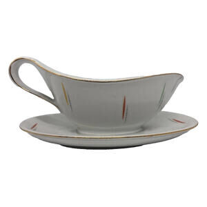 Winterling Roslau Bavaria Gravy Boat Versatile Gold Rim Green Red Gold Accents